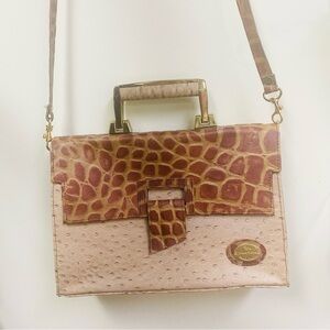 Chic Croc-Embossed Shoulder Bag in Brown and Tan